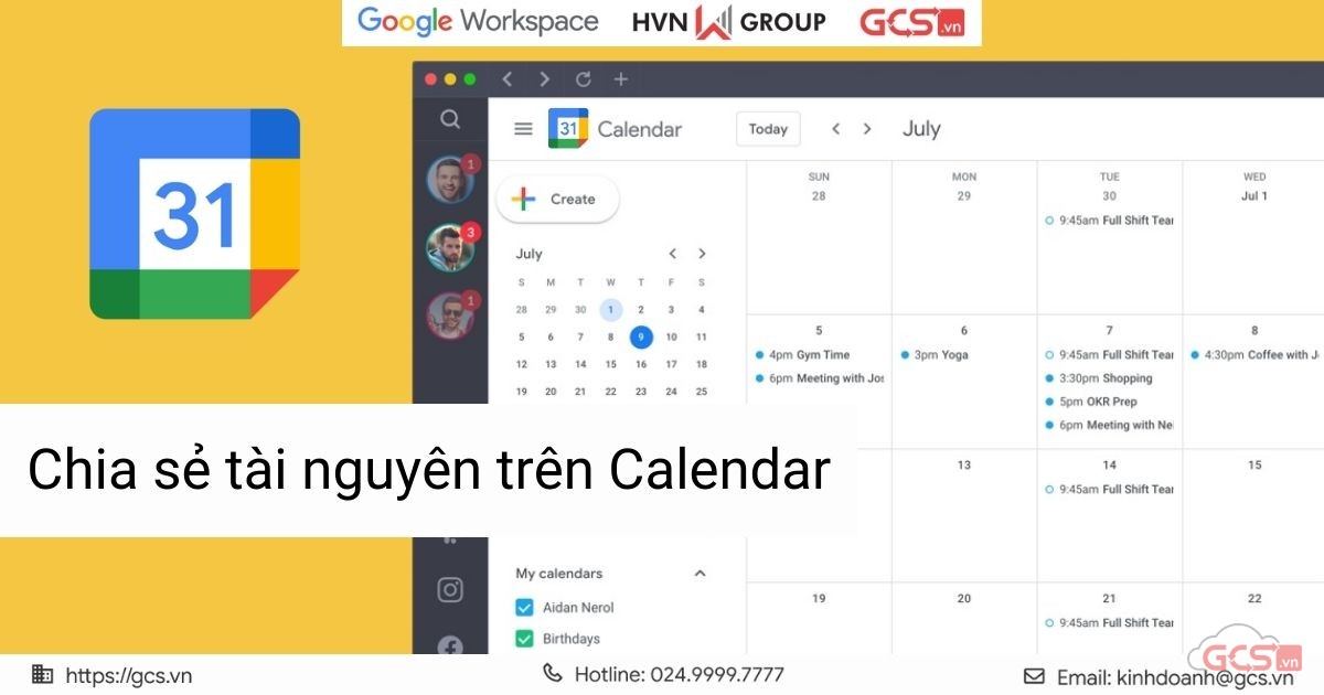 chia sẻ tài nguyên trên calendar
