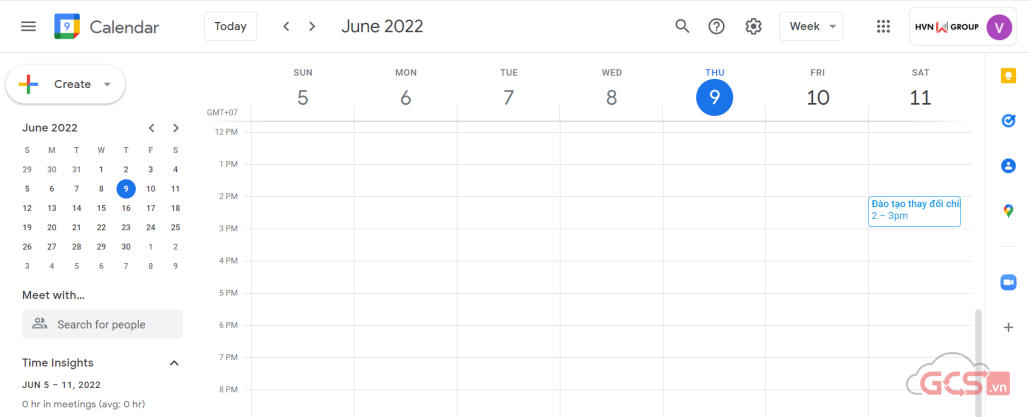 giao diện google calendar