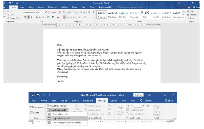 chọn Start Mail Merge