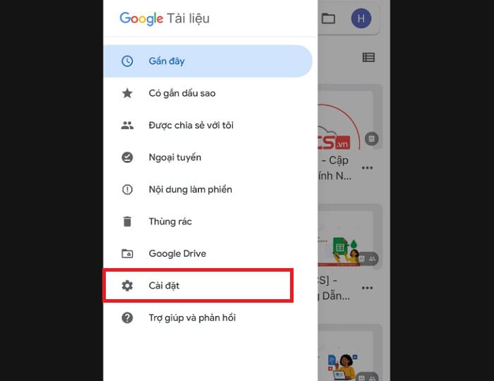 Hướng dẫn cách bật chế độ tối trên Google Docs ở mọi thiết bị 11 chọn mục Cài đặt