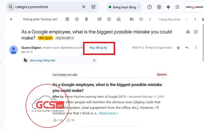 04 Cách chặn tin nhắn rác trên Gmail đơn giản cho Newbie 12 nhấp vào nút Hủy đăng ký