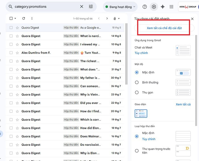 Cách bật chế độ Dark Mode cho Gmail trên mọi thiết bị 7 Xem tất cả chế độ cài đặt để đi đến trang cài đặt