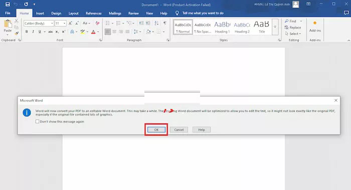Hướng dẫn cách chuyển PDF sang Word bằng Google Drive đơn giản 12 rồi nhấn OK