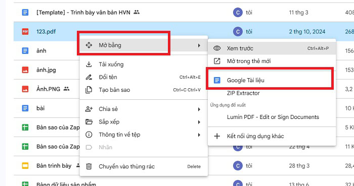 Hướng dẫn cách chuyển PDF sang Word bằng Google Drive đơn giản 9 chọn Google Tài liệu