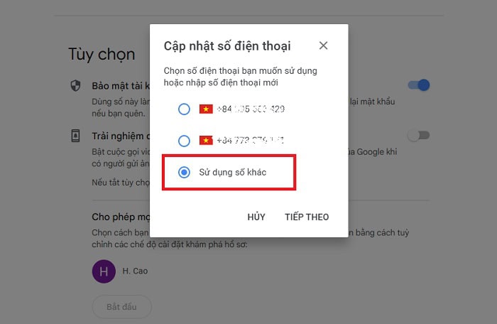 Hướng dẫn chi tiết cách đổi số điện thoại trên Gmail ở mọi thiết bị 10 Sử dụng số điện thoại khác