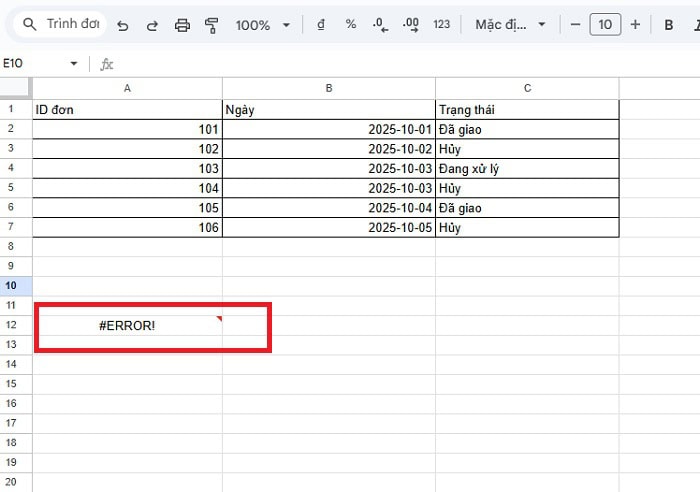 Cách kết hợp hàm COUNT với FILTER trong Google Sheets hiệu quả 19 Lỗi #ERROR