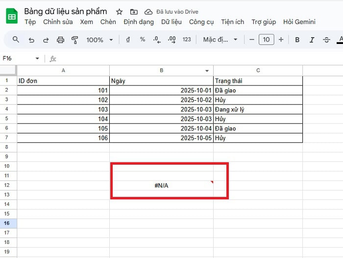 Cách kết hợp hàm COUNT với FILTER trong Google Sheets hiệu quả 17 Lỗi #N/A