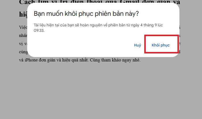 xác nhận Khôi phục
