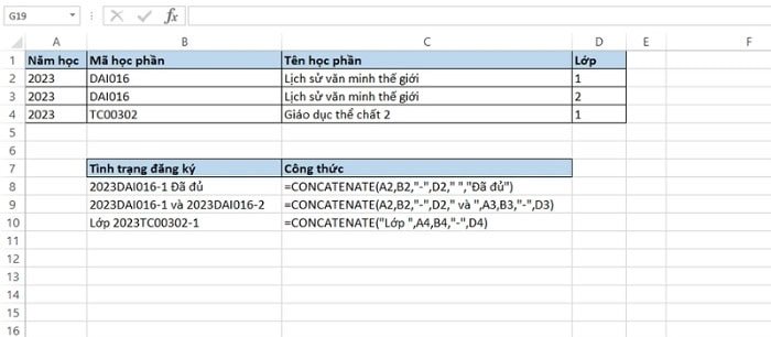Hàm CONCATENATE trong Google Sheets