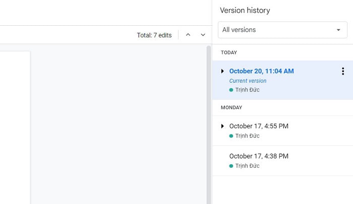 cách xem lịch sử chỉnh sửa google docs