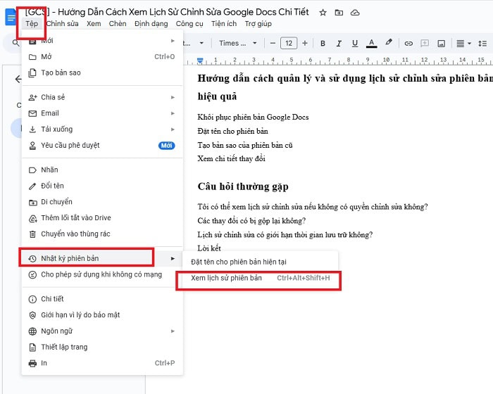 Xem lịch sử phiên bản