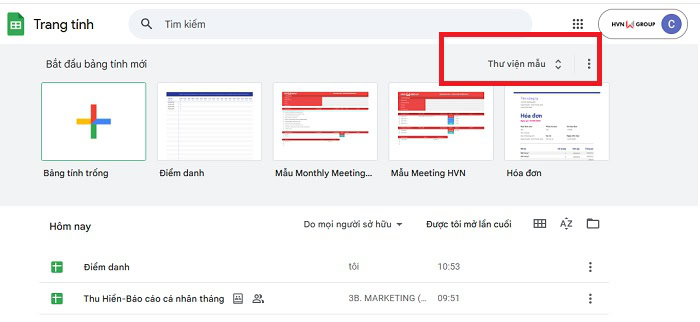 Bật mí 02 cách tạo bảng điểm danh trên Google Sheets đơn giản 6 Khởi động thư viện mẫu Sheets
