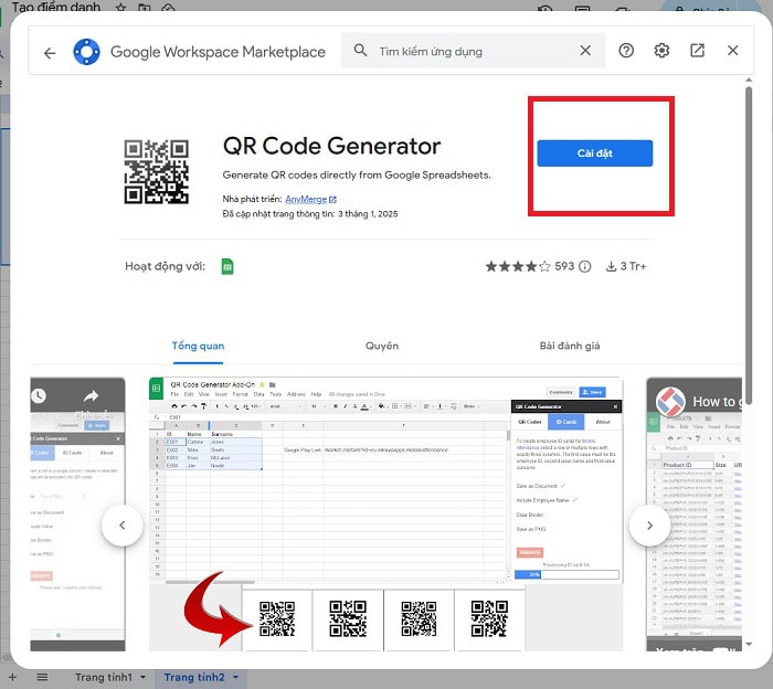 02 Cách tạo mã QR bằng Google Sheets đơn giản và hiệu quả 10 nhấn Cài đặt
