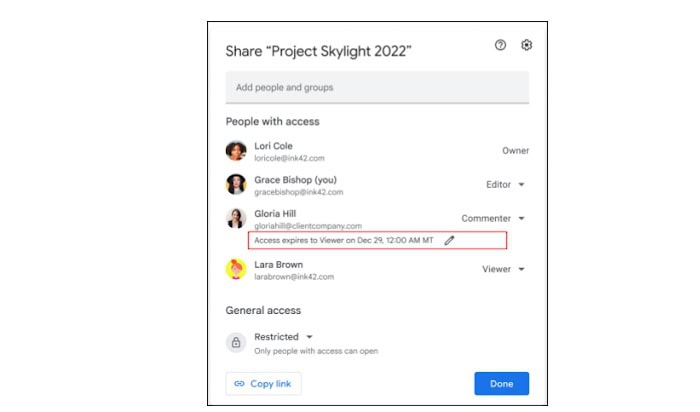Cập nhật tính năng mới của Google Workspace trong tuần 3/11 - 8/11/2025 7 Đặt thời hạn chia sẻ