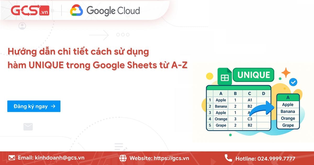 ham unique trong google sheets