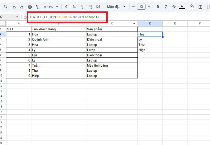 Hướng dẫn chi tiết cách sử dụng hàm UNIQUE trong Google Sheets từ A-Z 17 Kết hợp hàm UNIQUE với hàm FILTER