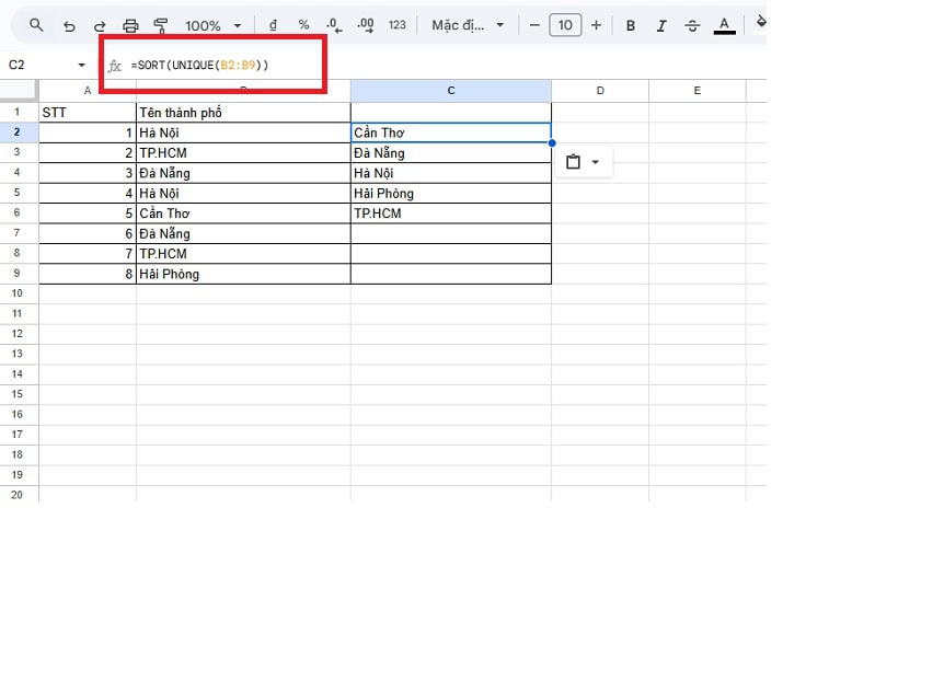 Hướng dẫn chi tiết cách sử dụng hàm UNIQUE trong Google Sheets từ A-Z 13 Kết hợp hàm UNIQUE cùng với hàm SORT