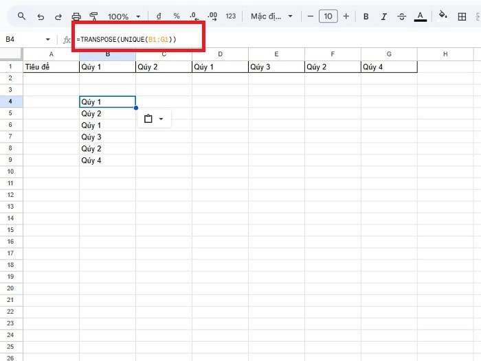 Hướng dẫn chi tiết cách sử dụng hàm UNIQUE trong Google Sheets từ A-Z 15 Kết hợp hàm UNIQUE với hàm TRANSPOSE