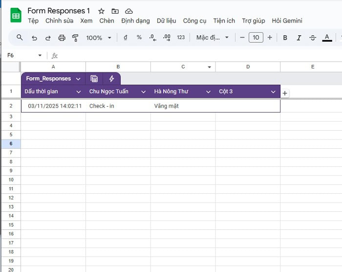 Bật mí 02 cách tạo bảng điểm danh trên Google Sheets đơn giản 17 Kết nối Form với Bảng Sheets