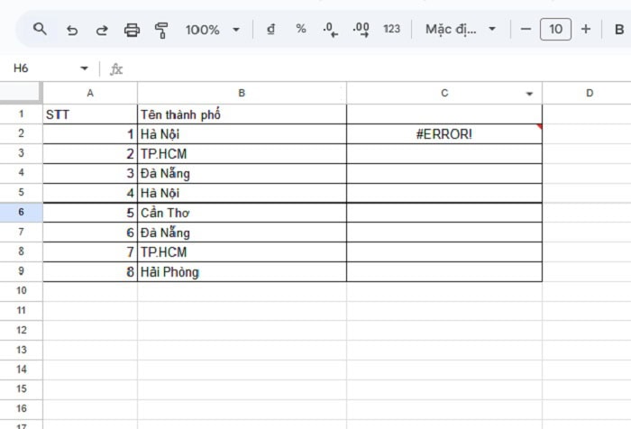 Hướng dẫn chi tiết cách sử dụng hàm UNIQUE trong Google Sheets từ A-Z 19 Lỗi #ERROR