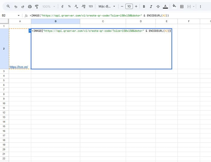 02 Cách tạo mã QR bằng Google Sheets đơn giản và hiệu quả 7 nhập công thức