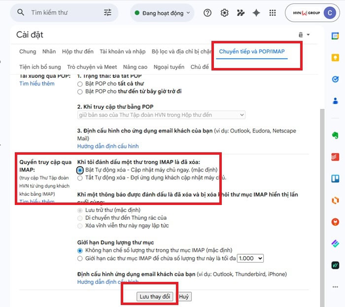 Hướng dẫn cách tạo tài khoản Outlook bằng Gmail cho người mới 14 chọn Bật IMAP