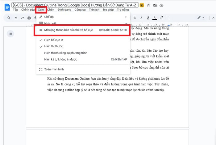Document Outline trong Google Docs| Hướng dẫn sử dụng từ A-Z 7 chon vao view