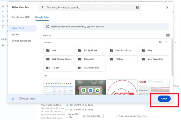 Cách chèn ảnh vào chữ ký Gmail | Hướng dẫn chi tiết đầy đủ 11 nhấn vào mục Chèn