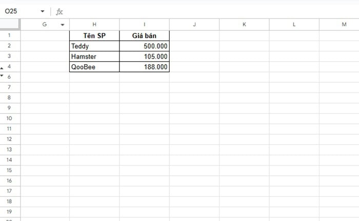 Hàm VLOOKUP và HLOOKUP trong Google Sheets| Hướng dẫn sử dụng từ A-Z 13 Bảng giá bán theo Tên SP