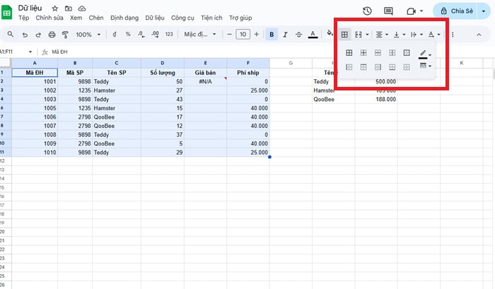 Hướng dẫn cách tạo màu viền ô trong Google Sheets từ A-Z 7 chọn kiểu viền