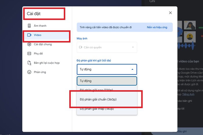 Tại sao không trình chiếu được Slide trên Google Meet? Cách khắc phục hiệu quả 10 chọn Send resolution
