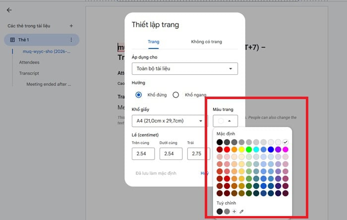 Hướng dẫn cách đổi màu nền Google Docs cho người mới chi tiết từ A-Z 8 chọn mã màu trắng