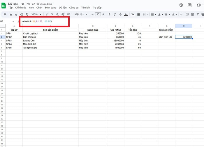 Hàm XLOOKUP trong Google Sheets| Hướng dẫn sử dụng từ A-Z 9 Tra cứu theo hàng