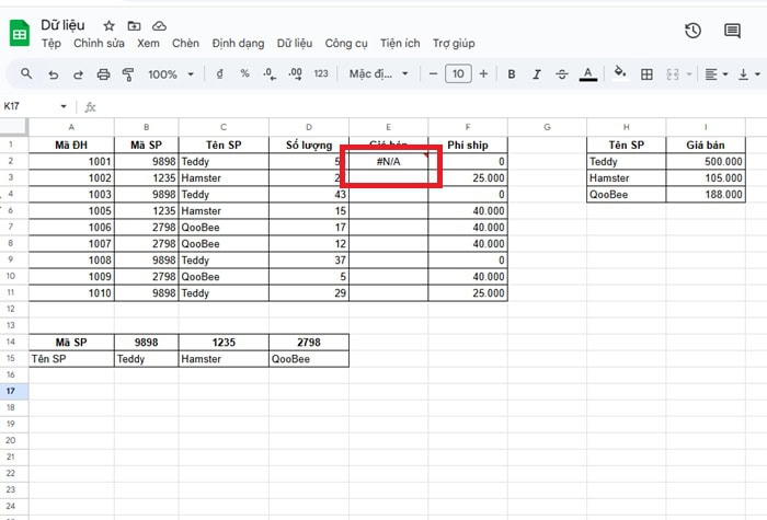 Hàm VLOOKUP và HLOOKUP trong Google Sheets| Hướng dẫn sử dụng từ A-Z 15 Lỗi #N/A xuất hiện