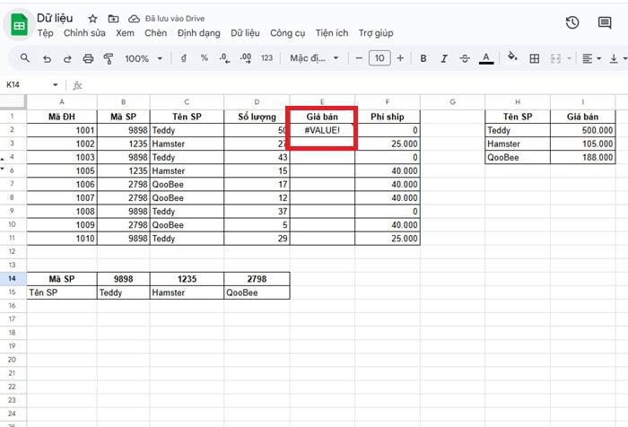 Hàm VLOOKUP và HLOOKUP trong Google Sheets| Hướng dẫn sử dụng từ A-Z 18 Lỗi #VALUE