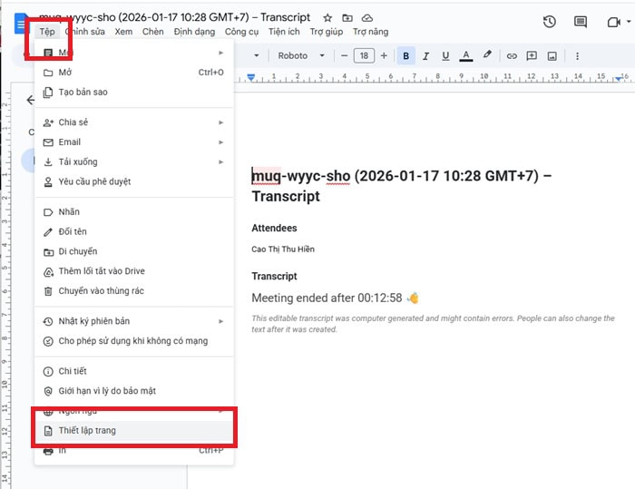 Hướng dẫn cách đổi màu nền Google Docs cho người mới chi tiết từ A-Z 7 chọn Thiết lập trang