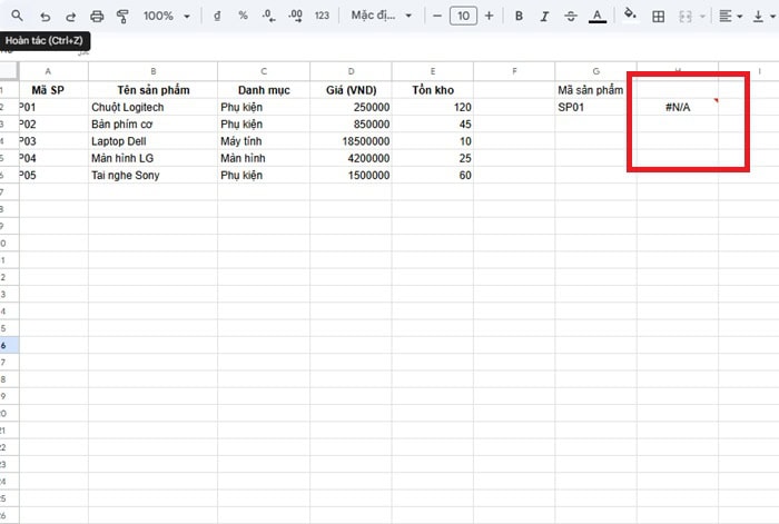 Hàm XLOOKUP trong Google Sheets| Hướng dẫn sử dụng từ A-Z 14 Lỗi #N/A xảy ra