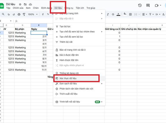 Cách sửa lỗi định dạng ngày tháng trong Google Sheets đơn giản 14 chọn Xác thực