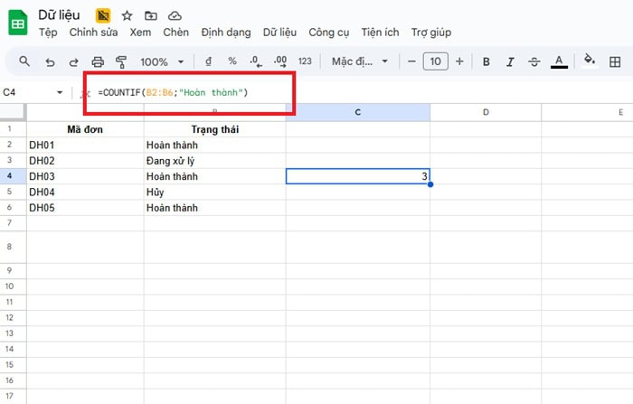 Cách kết hợp hàm INDEX và hàm COUNTIF trong Google Sheets 10 dùng COUNTIF qua ví dụ
