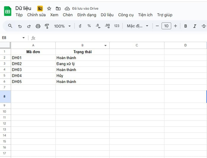 Cách kết hợp hàm INDEX và hàm COUNTIF trong Google Sheets 9 dùng COUNTIF qua ví dụ