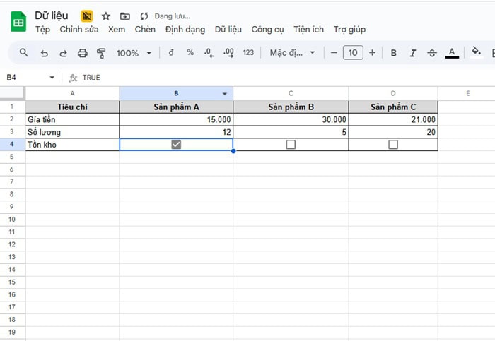 Cách tạo bảng so sánh bằng Google Sheets đơn giản, nhanh chóng 13 tự động thêm hộp tích