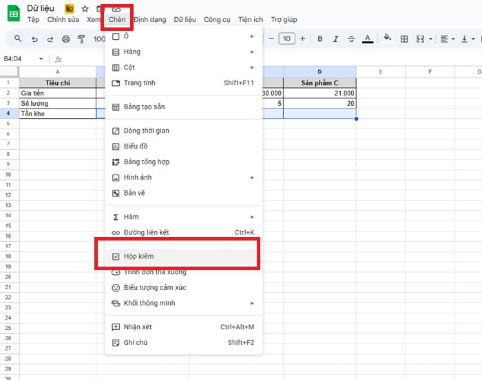 Cách tạo bảng so sánh bằng Google Sheets đơn giản, nhanh chóng 12 chọn Checkbox
