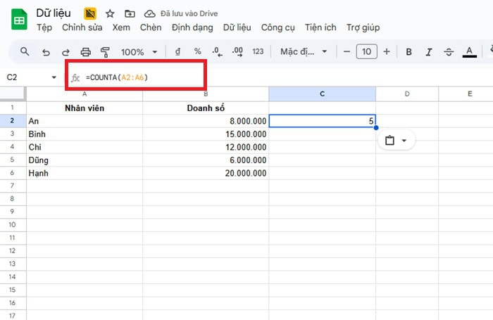 Cách kết hợp hàm FILTER với hàm COUNTA trong Google Sheets nhanh 10 Ví dụ minh họa