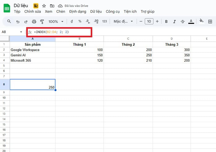 Cách kết hợp hàm INDEX và hàm SUMIF trong Google Sheets 7 Hướng dẫn dùng INDEX