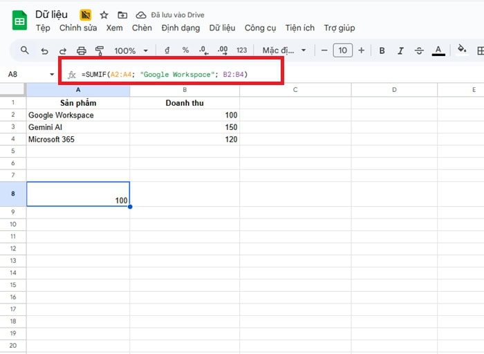 Cách kết hợp hàm INDEX và hàm SUMIF trong Google Sheets 9 Hướng dẫn dùng SUMIF qua ví dụ