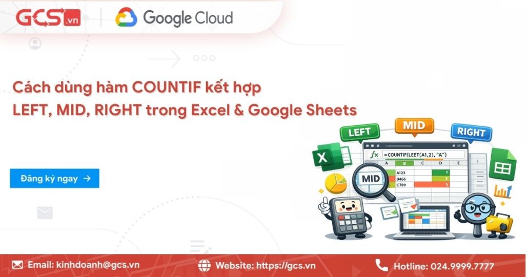 Cách dùng hàm COUNTIF kết hợp hàm LEFT, MID, RIGHT trong Excel & Google Sheets 4 ham countif ket hop left