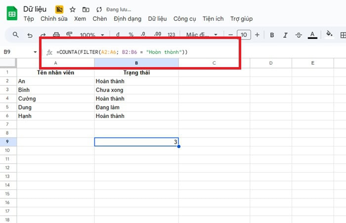 Cách kết hợp hàm FILTER với hàm COUNTA trong Google Sheets nhanh 13 Đếm với nhiều điều kiện đồng thời