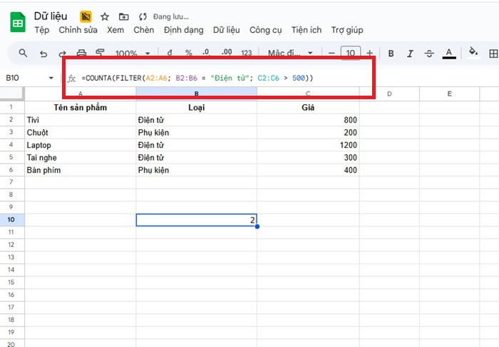 Cách kết hợp hàm FILTER với hàm COUNTA trong Google Sheets nhanh 15 Đếm giá trị duy nhất sau khi lọc