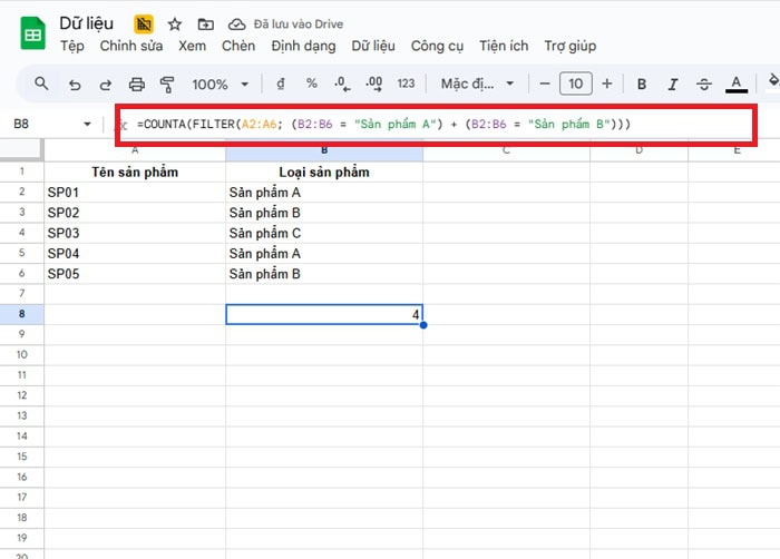 Cách kết hợp hàm FILTER với hàm COUNTA trong Google Sheets nhanh 17 Đếm với điều kiện