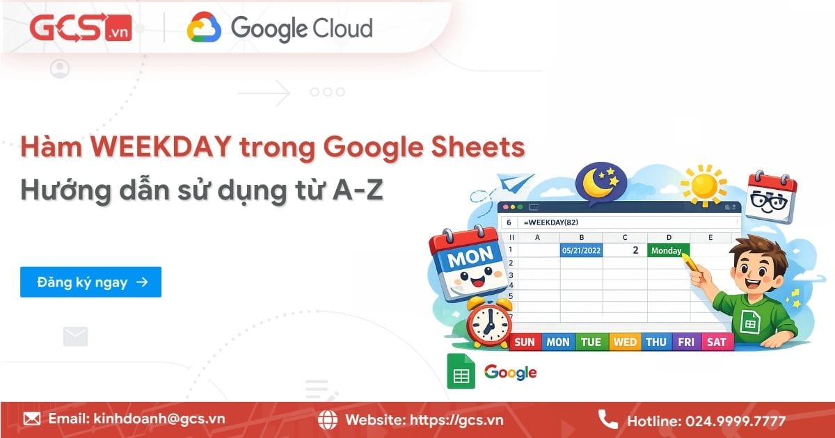 Hàm WEEKDAY trong Google Sheets| Hướng dẫn sử dụng từ A-Z 11 ham weekday trong google sheets